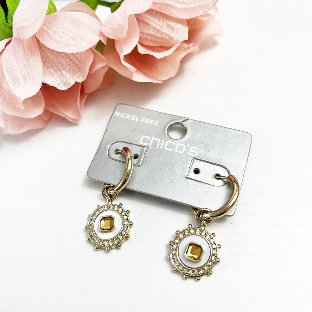NEW Chico's Hoop & Crystal Charm Earrings